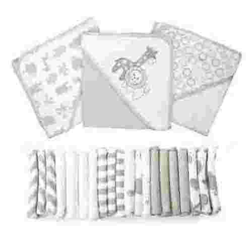 Spasilk Soft Hooded Bath Towels & Washcloths Set for Newborns, Infant Shower Gift, 23-Piece, Gray Lion