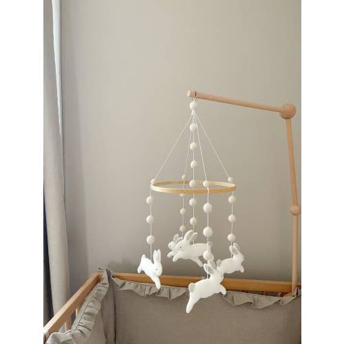 Rabbit baby felt mobile, Rabbit nursery felt mobile, Rabbit crib felt mobile, Bunny nursery mobile, Bunny crib mobile, Neutral crib mobile