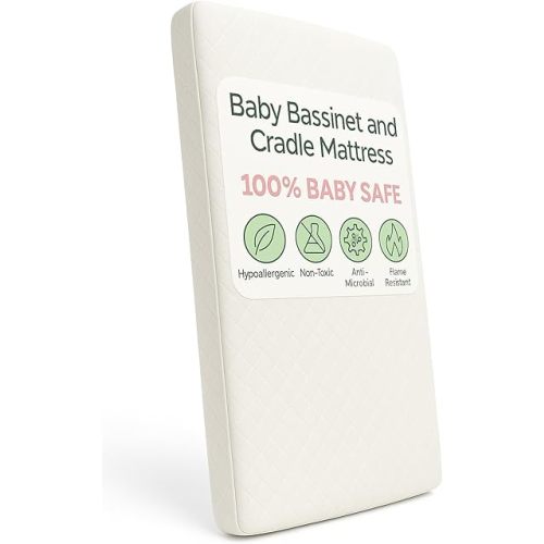 Cradle Baby Mattress and Bassinet Mattress 15x30 – 2-Inch Firm Foam Baby Bed with Waterproof Vinyl Cover – Non-Toxic Hypoallergenic Cushion Pad Replacement for Infant Bed (Multiple Standard Sizes)