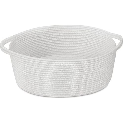 Goodpick White Rope Baskets for Gifts Empty, Decorative Basket for Baby Shower Gifts, Woven Storage Baskets for Bathroom, Toy Basket with Handles for Nursery Kids, 13.6"x 10" x 6"
