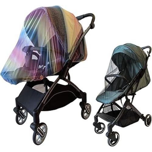 Mosquito Net for Stroller Accessories Insect Mesh Bug Netting Cover for Summer Outdoor Camping Travel Car Seat, Newborn Baby Essentials Mosquiteros para Cunas De Bebes 2pack 2color (Black + Colorful)