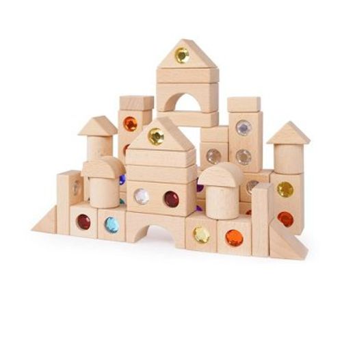 50 Pieces Wooden Building Blocks Set, Transparent Rainbow Gem Stacking Game for Kids 3+