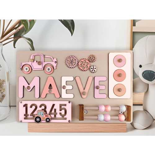 Name Puzzle Personalized Busy Board Montessori Toy for Baby Girl- Wooden Puzzle with 1st Birthday or Baby Shower Gift