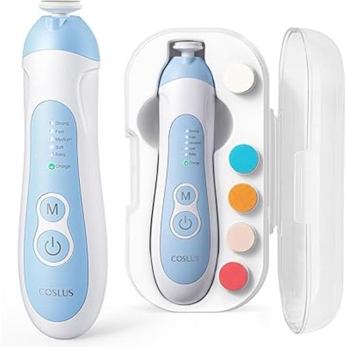 COSLUS C52 Rechargeable Baby Nail File: Cordless Baby Nail Trimmer Electric, Baby Nail Clipper with 5 Speeds & 6 Grinding Heads for Baby Kid, CPC Certified & Quiet Design - Safe for Sleep Trim, Blue