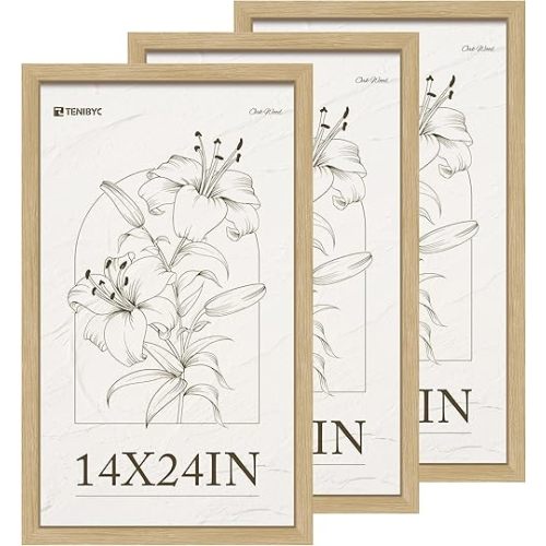 14x24 Poster Frame 3 Pack - Light Oak, Natural Wood Grain Frame, for 14 x 24 Inch Photos, Artworks, Posters, Wall Hanging