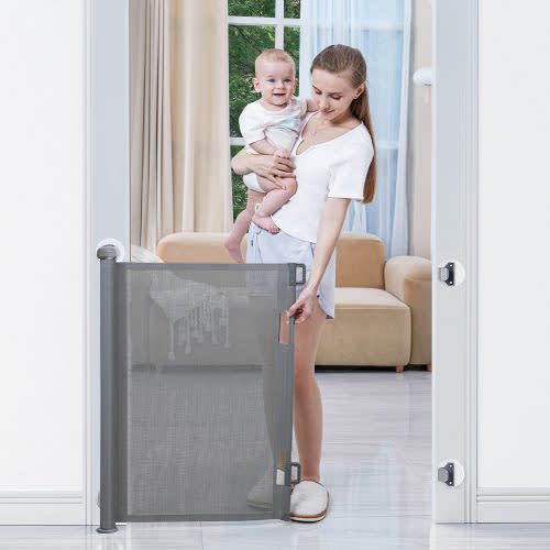 BabyBond Retractable Baby Gates, Punch-Free Install Baby Gate Extra Wide 71” X 33” Tall for Kids or Pets Indoor and Outdoor Dog Gates for Doorways, Stairs, Hallways, Grey