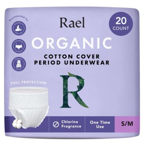 Rael Disposable Underwear for Women, Organic Cotton Cover - Incontinence Pads, Postpartum Essentials, Disposable Underwear, Unscented, Maximum Coverage (Size S-M, 20 Count)