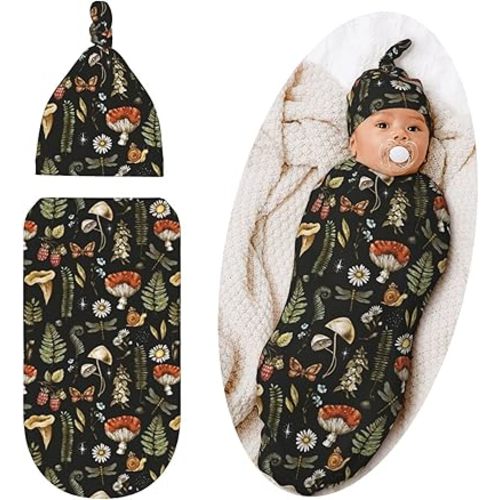Mushroom Swaddle Blanket with Hat for Baby, Swaddling Sleeping Sacks Unisex Baby Items Stuff, Mushroom