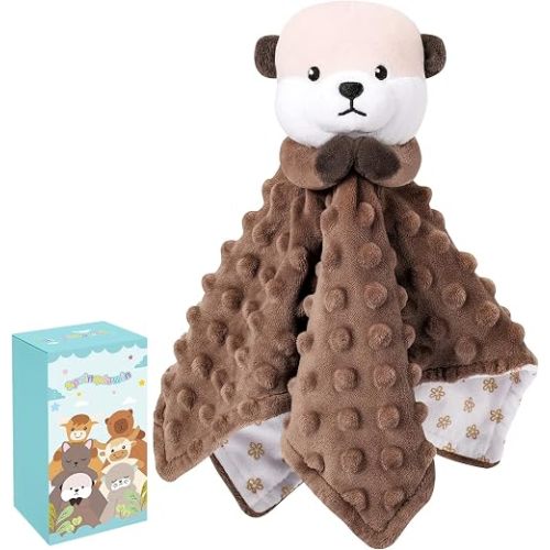 Sprinqdawin Loveys for Babies, Otter Baby Security Blanket for Newborn Infant Toddler Snuggle Toy Stuffed Animal, Lovey Prayer Otter Security Blankets, Soft Baby Gifts for Boys Girls, Brown 12in