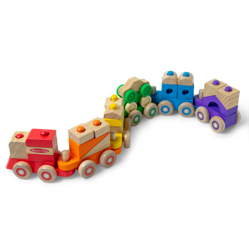 Melissa & Doug Deluxe Wooden Stacking Train, 32 Inch Length, 6 Cars, 19 Blocks, 2 Vehicles, for Toddlers 2+