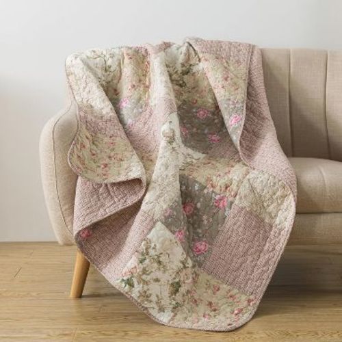 Floral Farmhouse Patchwork Quilted Throw Blanket, Shabby Chic Secret Garden Lap Quilt for Couch, 50"×60" Multicolor Throw