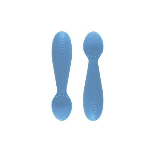 ezpz Tiny Spoon (2 Pack in Blue) - 100% Silicone Spoons for Baby Led Weaning + Purees - Designed by a Pediatric Feeding Specialist - 6 Months+