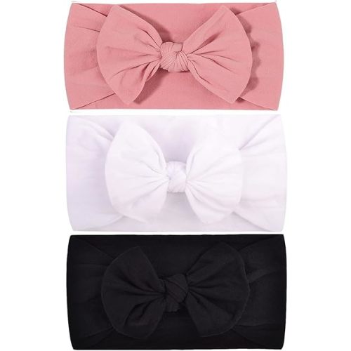 Hjiaruiky 3PCS Baby Girl Bows Baby Headbands Newborn Bows Headband for Baby Girls Handmade Headwraps Hair Bows Hair Accessories for Infant Black White Pink