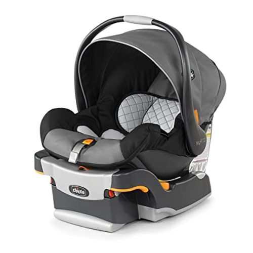 Chicco KeyFit Infant Car Seat and Base, Rear-Facing Seat for Infants 4-22 lbs., Includes Infant Head and Body Support, Compatible with Chicco Strollers, Baby Travel Gear, Encore/Black/Grey