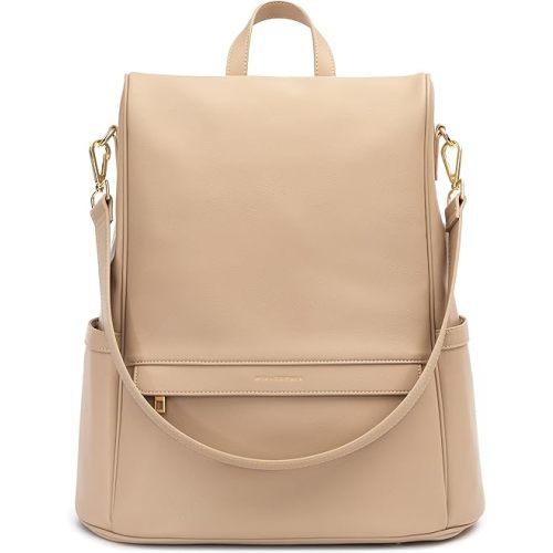MIA + SOPHIA Leather Diaper Bag Backpack with USB Charging port, Changing Pad, Stroller Straps, and Bottle Holder (Beige Mia)