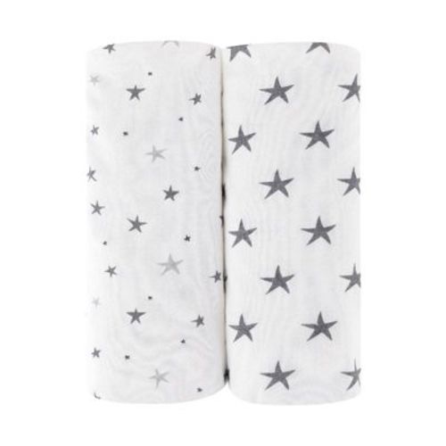 Ely's & Co. Baby Fitted Waterproof Crib Sheet 100% Combed Jersey Cotton Grey Stars 2 Pack