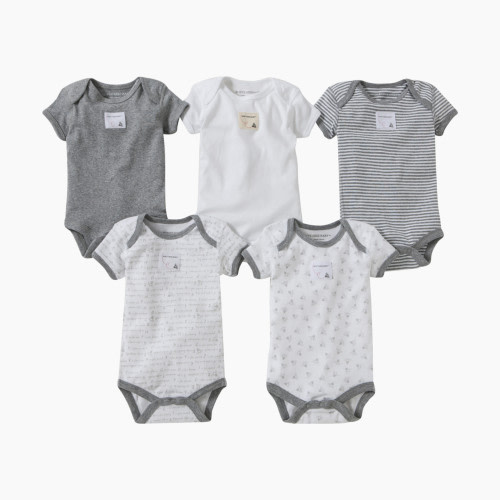 Burt's Bees Baby Organic Short Sleeve Bodysuit (5 Pack) - Heather Grey, 0-3 Months