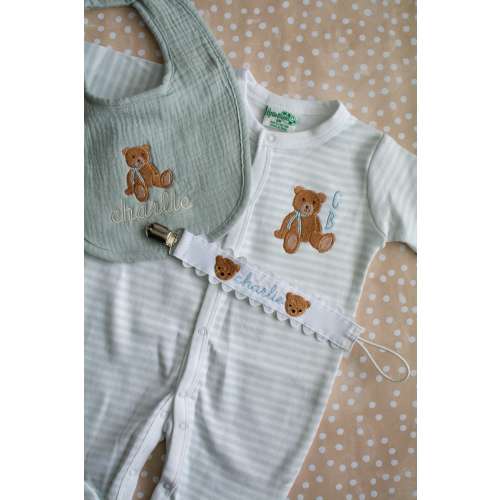 Personalized Teddy Bear Embroidered Baby Gift Set
