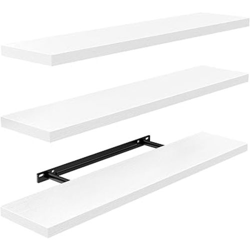 AMADA HOMEFURNISHING Floating Shelves, Wall Shelves for Bathroom/Living Room/Bedroom/Kitchen Decor, White Shelves with Invisible Brackets Set of 3 - AMFS08