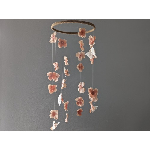 Small Butterfly Floral Baby Mobile - Whimsical Butterfly Mobile - Pink Flower Crib Mobile - Blush Girl Nursery Decor - Spinning Baby Decor