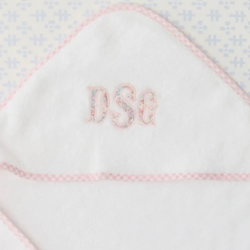 Personalized Baby Hooded Towel, Light Pink Gingham - Weezie