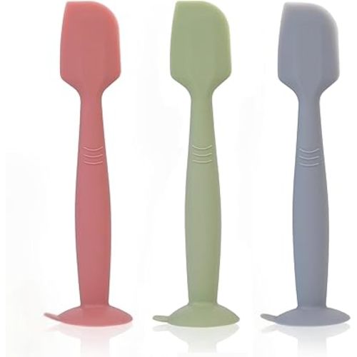 Baby Diaper Cream Spatula 3 Pack Butt Paste Spatula Soft Silicone Diaper Cream Applicator Butt Spatula Baby With Suction Cup Base (Red Green Grey)