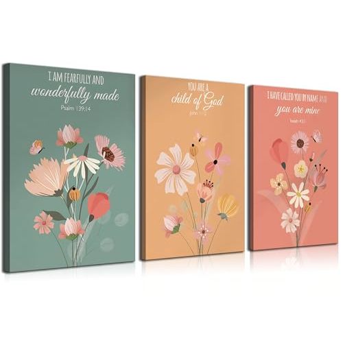 3Pcs Boho Nursery bible verse Canvas wall art christian Girl Nursery wall Decor Pictures vintage flower nursery Posters Prints for Living room Bedroom Girls room Decoration Prepare to hang