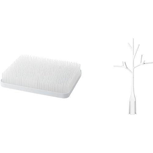 Boon Lawn Countertop Drying Rack,White, 13.5x11x2.5 Inch (Pack of 1) & Twig Grass and Lawn Drying Rack Accessory, White - Drying Rack + Rack Accessory, White