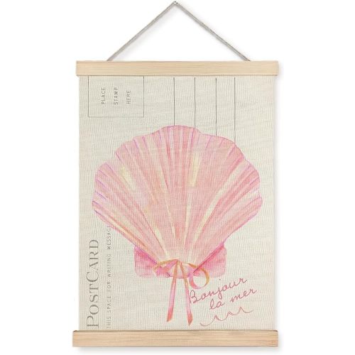 URLLUAE Beach Wall Decor, Preppy Pink Seashell Wall Art, Coastal Room Decor With Wooden Poster Hanger, Preppy Beach Room Decor, Pink Coastal Wall Decor Posters for Home Girls Room Dorm, 12x16 Inches