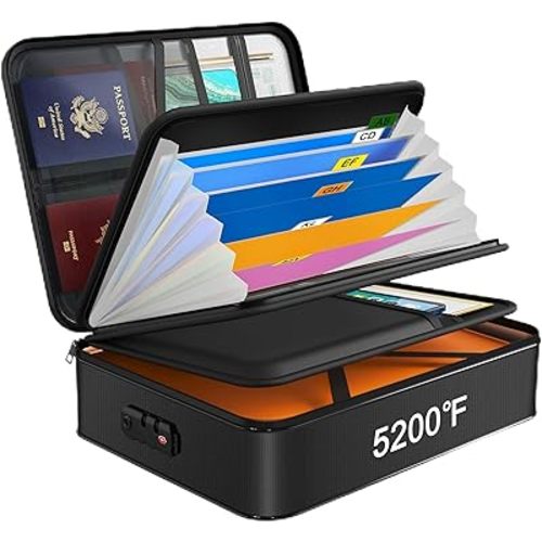 Noiposi Document Organizer with 5200℉ Heat Insulated,15.0"x11.0"x4.3" Water Resistant and Fireproof Document Box,Portable Home Travel Safe Storage Box for Important Documents,File
