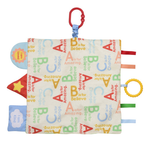 Kids for Culture Unisex Affirmation 12” x 12” Activity Blanket with Teether, Tabs, Ribbons and Travel Clip