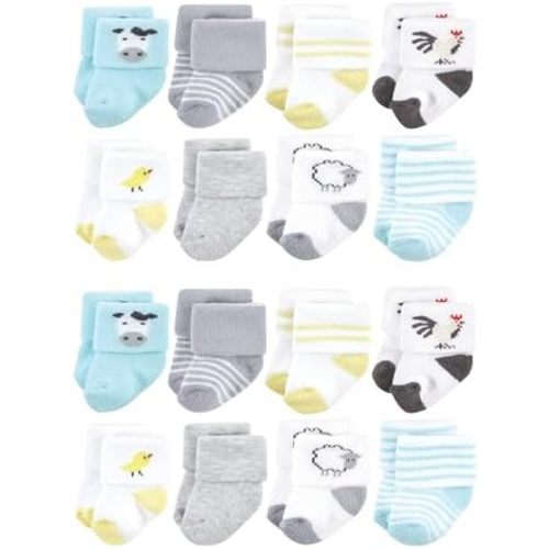 Hudson Baby Unisex Cotton Rich Baby Terry Socks 16-Pack