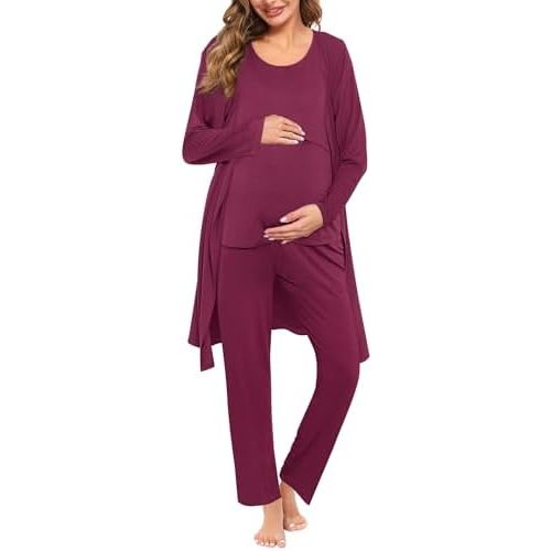 SWOMOG Maternity Nursing Robe Set 3 PCS Women Postpartum Pajamas Breastfeeding Labor Delivery Hospital Pregnancy Pjs