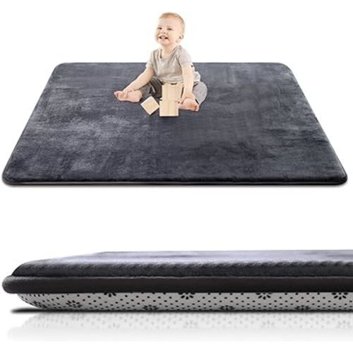 Thick Baby Play Mat for Floor,50 x 50 Playpen Mat,Tummy Time Foam Mat,Ultra Soft Support & Plush Feel,Easy Care with Non-Slip Cushioned for Infant,Kids and Toddler Crawling, Dark Grey