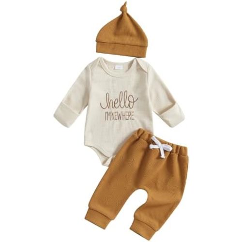 BeQeuewll Newborn Boy Clothes Fall Winter Knit Outfits Little Brother Romper +Pants+Hats 3Pcs Baby Boy Coming Home Outfit