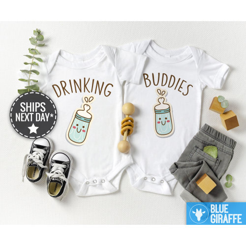 Drinking Buddies Onesie® Twins, Funny Twin Onesies, Gender Neutral Twin Onesies, Twin Baby Shower, New Baby Gift Twins, Twin Baby Gift Funny
