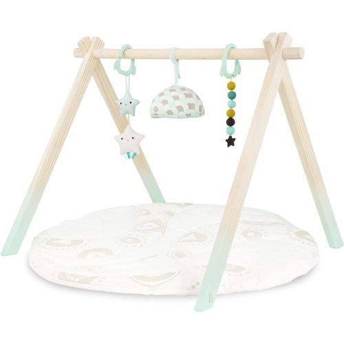 B. toys Wooden Baby Play Gym Activity Mat, Starry Sky, 3 Hanging Sensory Toys, Organic Cotton, Natural Wood Babies, Infants