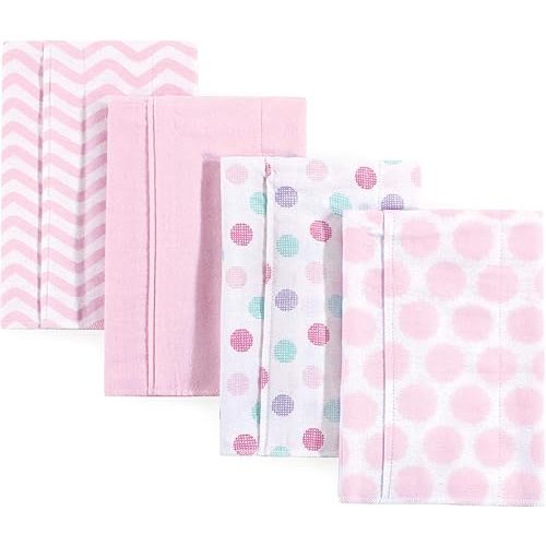 Luvable Friends Unisex Baby Cotton Flannel Burp Cloths, Pink Dots Chevron, One Size