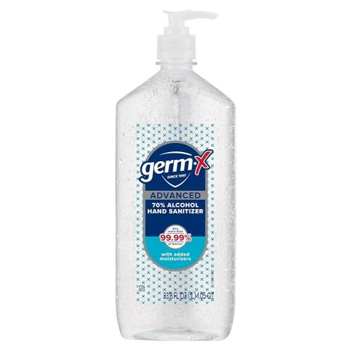 Germ-X Advanced Hand Sanitizer, Non-Drying Moisturizing Clear Gel, Instant and No Rinse Formula, Large Family Size Pump Bottle, 34 Fl Oz (1 Liter)