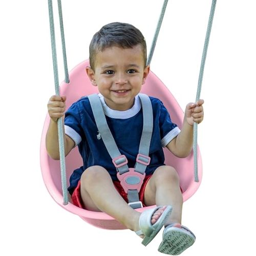 Swurfer Coconut Toddler Swing – Comfy Baby Swing Outdoor, 3- Point Adjustable Safety Harness, Secure, Safe Quick Click Locking System, Blister-Free Rope, Easy Installation, Ages 6-36 Months