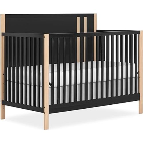 Evolur Dream On Me Soho Convertible Crib in Matte Black Vintage, JPMA & Greenguard Gold Certified, Crafted with Sustainable New Zealand Pinewood,Adjustable Height & Converter