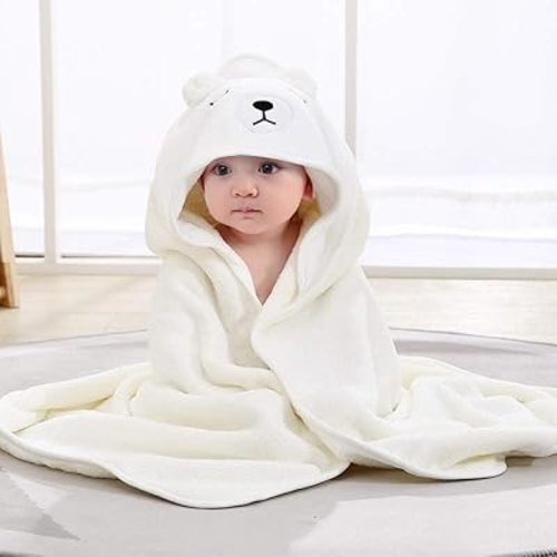 Premium Ultra-Soft Baby Towels - Hooded Bath Towel with Cute Animal Design, Extra Absorbent, Large Size for Newborns, Infants, and Toddlers, Ideal for Bath Time (White)