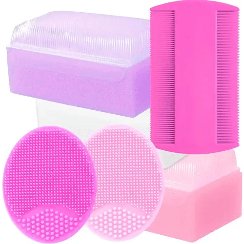 Cradle Cap Brush and Comb Set - Baby Sponge for Bathing Newborn Bath Essentials | Scalp Scrubber Treatment Set of 6 (Pink)