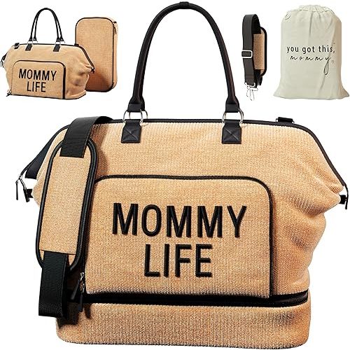 Mom Weekender Bag w/Removable Shoe Compartment - Luxury Diaper Bag - Diaper Bag Tote - Oversized Diaper Bag for Two Kids - Beige Diaper Bag - Mommy Hospital Bag for Women Labor Delivery