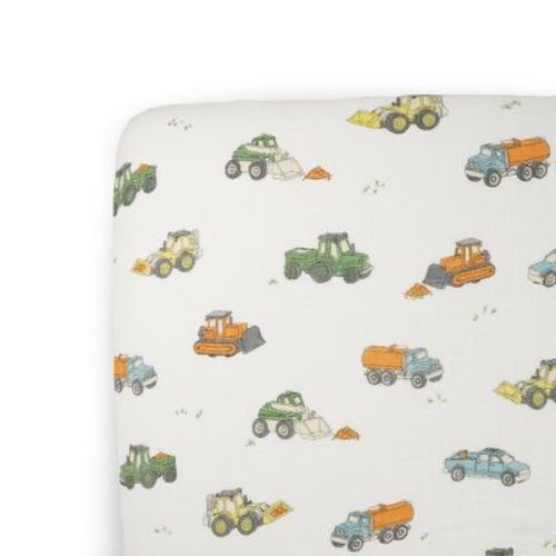 Little Unicorn Cotton Muslin Crib Fitted Sheet - Work Trucks