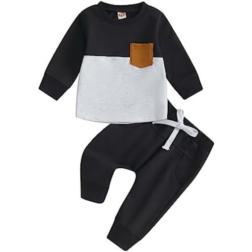 Toddler Baby Boy Fall Winter Outfit Contrast Color Long Sleeve Sweatshirts Stretch Jogger Pants Newborn Clothes Set
