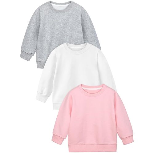 Cooraby 3 Pack Baby and Toddler Girls' Sweatshirt Girl No Cap Crew-Neck Sweatshirt Long Sleeve Pullover Shirt