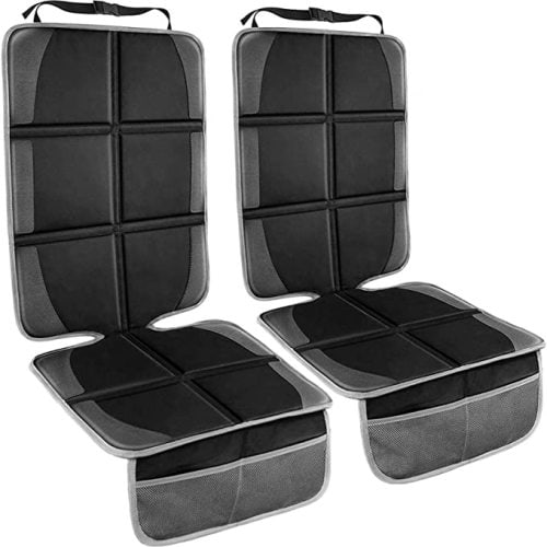 Car Seat Protector,(2 Pack) Large Auto Car Seat Protectors for Child Baby Car Seat,Thick Safety Padding Carseat Kick Mat with Organizer Pockets,Vehicle Dog Cover Pad for SUV Sedan Leather Seats - Black