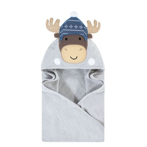 Hudson Baby Infant Boy Cotton Animal Face Hooded Towel, Winter Moose, One Size