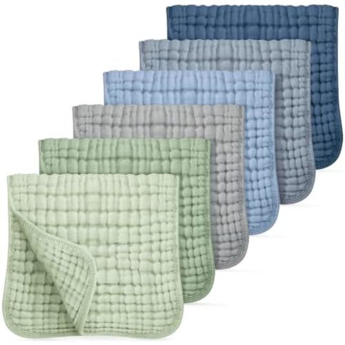 Looxii Muslin Baby Burp Cloths, Absorbent Brup Rags 6 Pack Set for Baby